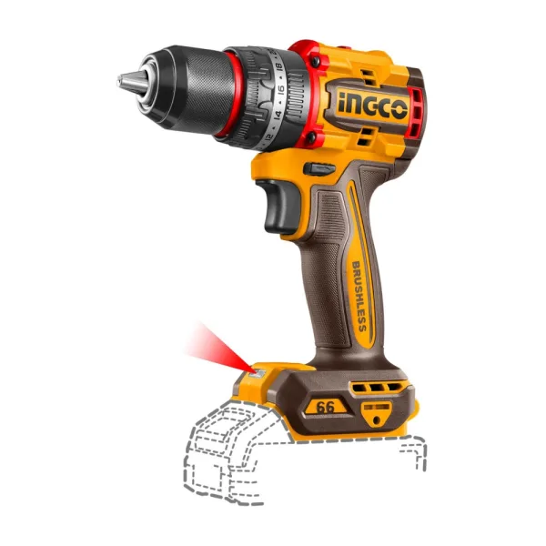 Masina de gaurit Bormasina 20V cu Impact 66Nm Mandrina Metalica, brushless, 2000rpm, fara acumulator Ingco CIDLI206681