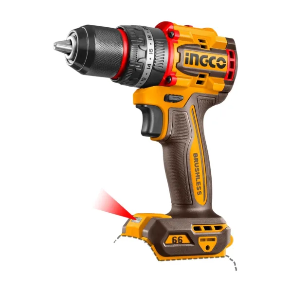 Masina de gaurit Bormasina 20V cu Impact 66Nm Mandrina Metalica, brushless, 2000rpm, fara acumulator Ingco CIDLI206681