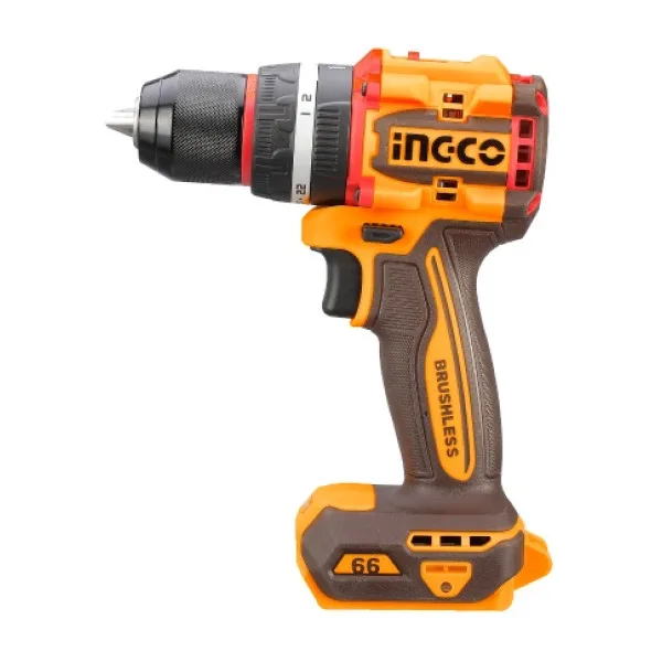 Masina de gaurit Bormasina 20V cu Impact 66Nm Mandrina Metalica, brushless, 2000rpm, fara acumulator Ingco CIDLI206681