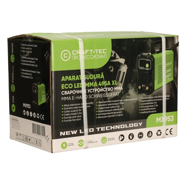 Aparat de sudura invertor 495A, cablu sudura 3m, functie anti-stick, protectie la suprasarcina, Accesorii incluse, afisaj digital, IP21S, 1.6-5mm, Craft-Tec MX953