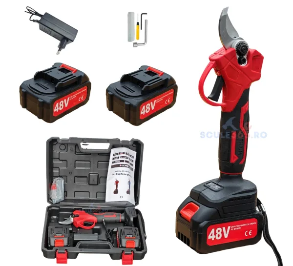 Foarfeca gradina electrica cu 2 acumulatori 48V x 8AH, pentru gradina, diametru taiere 27mm, Valiza, profesional Motoyama Japan CMP1728