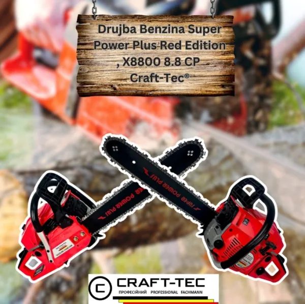 8.8CP *Power Plus - Craft-Tec® Germany* Drujba pe Benzina Power Plus Red Edition, X8800, 8.8 CP, 6.5 KW, Lama 40 cm, Lant 32 Dinti, Motor 2 Timpi, Sistem Anti-Vibratii
