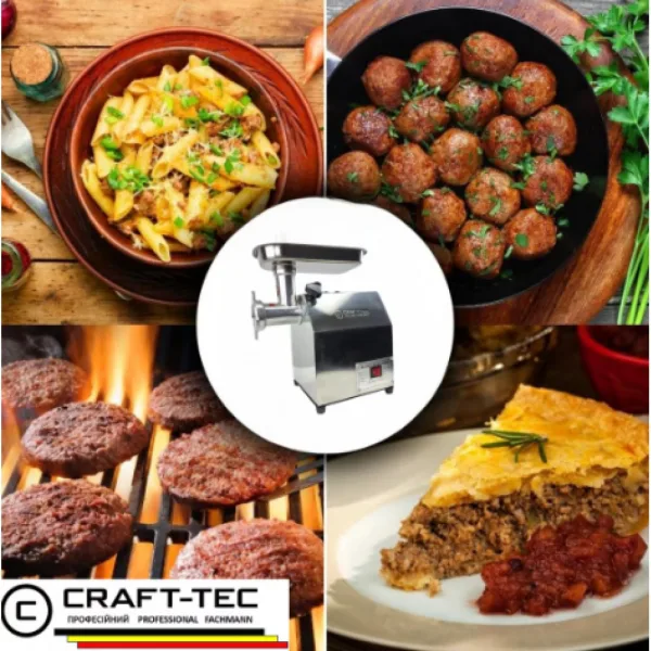 Masina tocat carne electrica inox 3500W, 150 kg/ora, compacta 12 kg, site 5 si 8 mm, palnie carnati – CRAFT-TEC MK-10 MX1221