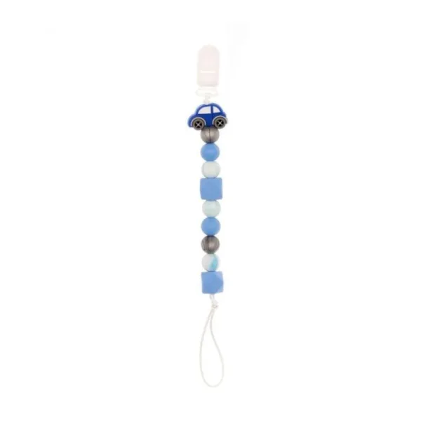 Coccorito Colier pentru suzeta din silicon, masina bleu, 1 bucata