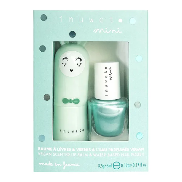 Set copii Balsam de buze &amp; oja cu parfum de mere, Inuwet