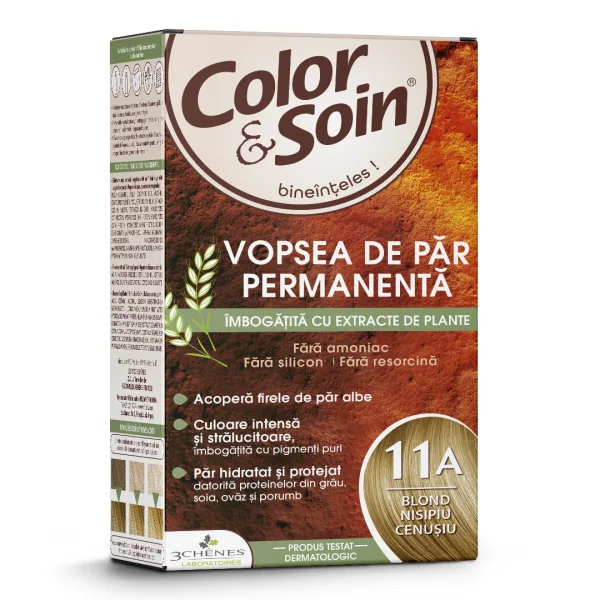 Vopsea de par fara amoniac, fara silicon, blond nisipiu cenusiu, 11A, Color&amp;Soin