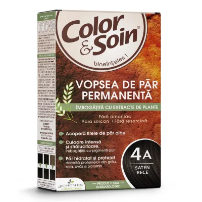 Vopsea de par fara amoniac, fara silicon, saten rece, 4A, Color&amp;Soin
