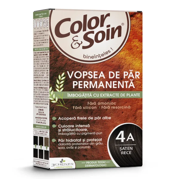 Vopsea de par fara amoniac, fara silicon, saten rece, 4A, Color&amp;Soin