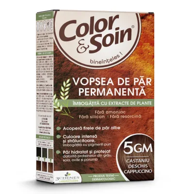 Vopsea de par fara amoniac, fara silicon, 5GM, castaniu deschis cappuccino, Color&amp;Soin