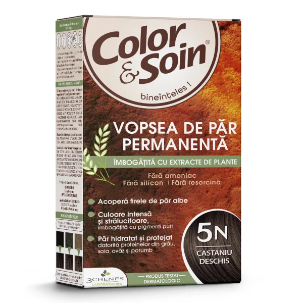 Vopsea de par fara amoniac, fara silicon, castaniu deschis, 5N Color&amp;Soin