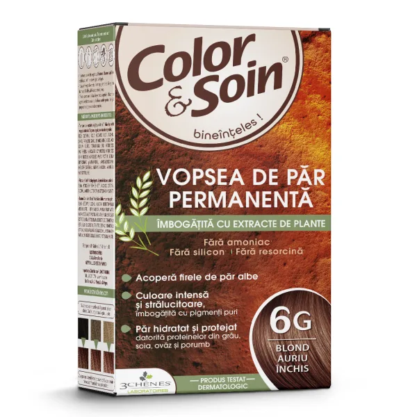 Vopsea de par fara amoniac, fara silicon, blond auriu inchis, 6G,Color&amp;Soin
