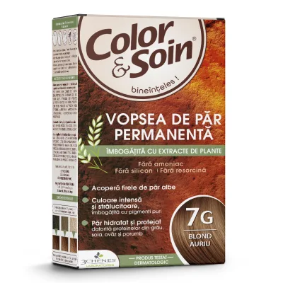 Vopsea de par fara amoniac, fara silicon, blond auriu, 7G, Color&amp;Soin