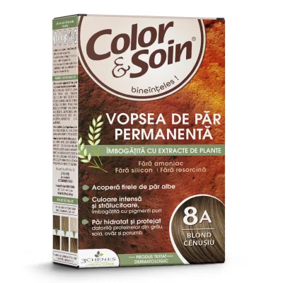 Vopsea de par fara amoniac, fara silicon, blond cenusiu, 8A, Color&amp;Soin